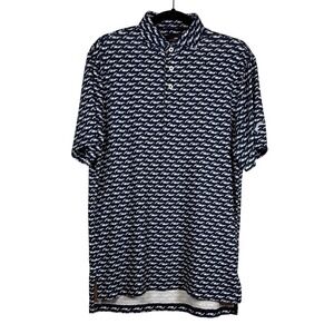 RLX Men's Performance Golf Polo, Navy Blue, Bugatti All Over Design, Size Small